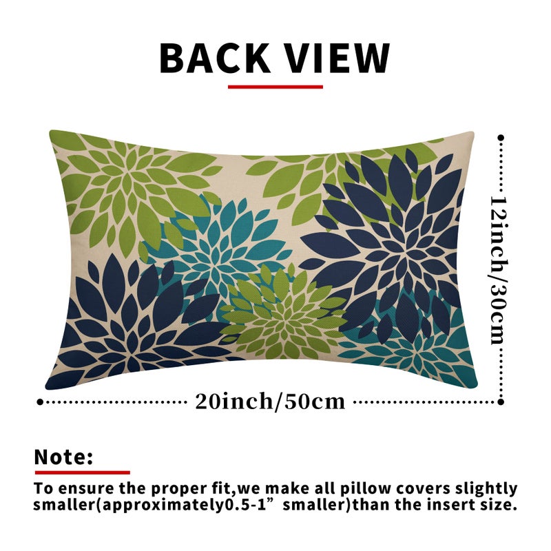 Smozenith Smozenith Navy Blue Green Teal Pillow Covers 12X20 Inch Set of 2  Modern Dahlia Floral Print Decorative Rectangle Throw Pillow Covers Outdoor Farmhouse Cushion Case for Home Couch Sofa Bed Decoration  - Image 4