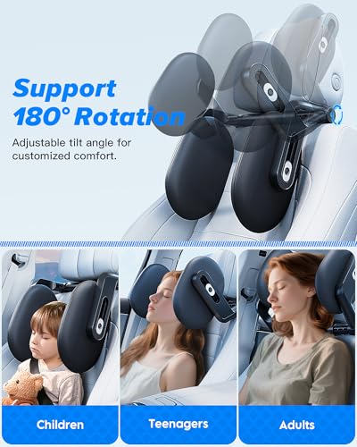 RunSnail Car Headrest Pillow, 2025 Upgrade 360° Rotating Travel Headrest, 3-Point Linkage Adjustable, Thickened Breathable Memory Foam Headrest, Travel Car Sleeping Pillow for Kids, Adults - Image 4