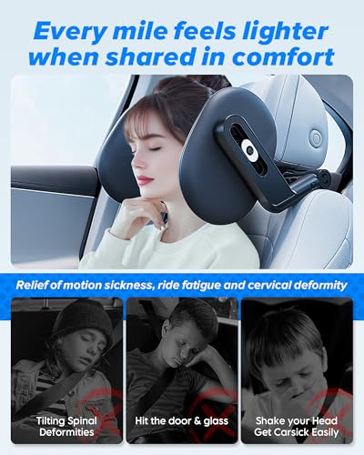 RunSnail Car Headrest Pillow, 2025 Upgrade 360° Rotating Travel Headrest, 3-Point Linkage Adjustable, Thickened Breathable Memory Foam Headrest, Travel Car Sleeping Pillow for Kids, Adults - Image 5