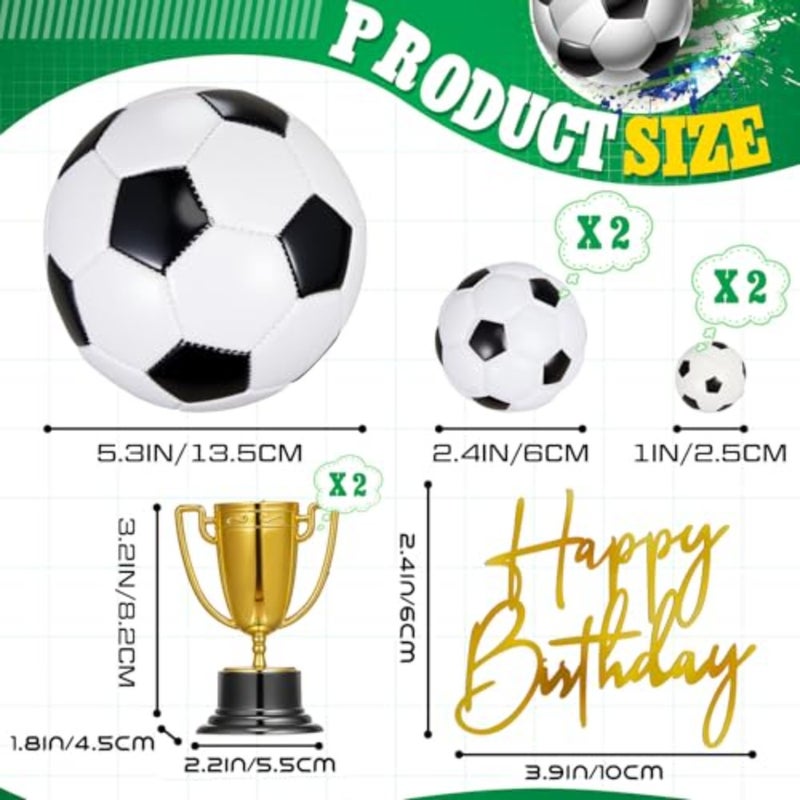 Large Ball Cake Toppers 8pcs Include 5 Balls of Different Sizes 2 Trophies and 1 Happy Birthday Sign for Cake Decoration Sport Theme Party Ceremony - Image 2