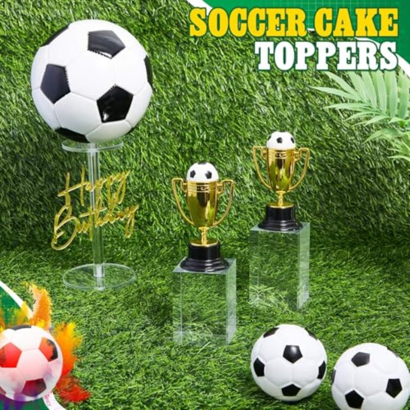 Large Ball Cake Toppers 8pcs Include 5 Balls of Different Sizes 2 Trophies and 1 Happy Birthday Sign for Cake Decoration Sport Theme Party Ceremony - Image 3