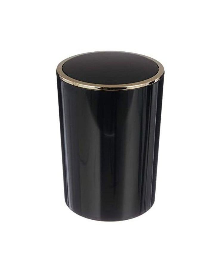 Primanova Acrylic Basket Trash Can With Swing Top Lid 6 Liter Black with Golden frame  - Image 1