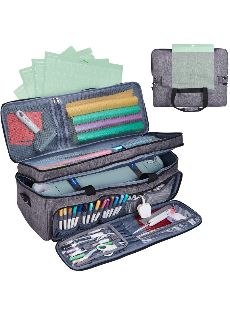 NICOGENA NICOGENA Double Layer Carrying Case with Mat Pocket for Cricut Maker 3 Explore 3 Multi Large Front Compartments for Tools Accessories and Supplies Grey 