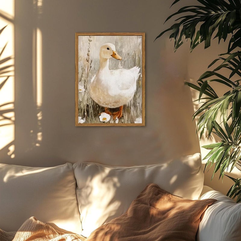 Hwetui Framed Vintage Duck Canvas Wall Art, Cute Farmhouse Animal Pictures Wall Decor, Rustic Country Nature Paintings Prints Cottagecore Home Decor for Living Room Bedroom Bathroom 12x16 inch - Image 2
