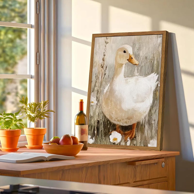 Hwetui Framed Vintage Duck Canvas Wall Art, Cute Farmhouse Animal Pictures Wall Decor, Rustic Country Nature Paintings Prints Cottagecore Home Decor for Living Room Bedroom Bathroom 12x16 inch - Image 4
