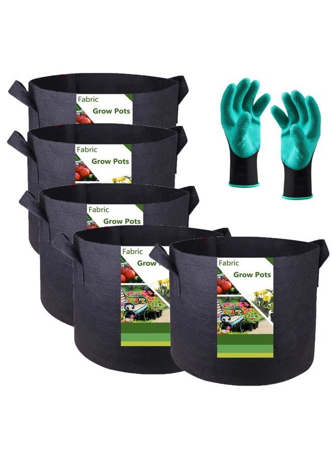 Tespher 5-Pack 2 Gallon Thickened Plant Grow Bags (8x8 inch) Nonwoven Fabric Plant Pots for Nursery Bags,Flower Pots,Herbs Veggies Planter Bags,Garden Pots,Barrel Planter,Garden Plant Bags w/ Gardening Gloves - Image 1