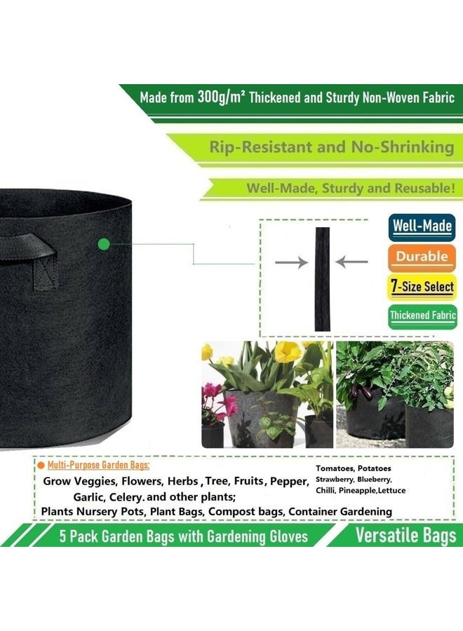 Tespher 5-Pack 2 Gallon Thickened Plant Grow Bags (8x8 inch) Nonwoven Fabric Plant Pots for Nursery Bags,Flower Pots,Herbs Veggies Planter Bags,Garden Pots,Barrel Planter,Garden Plant Bags w/ Gardening Gloves - Image 5