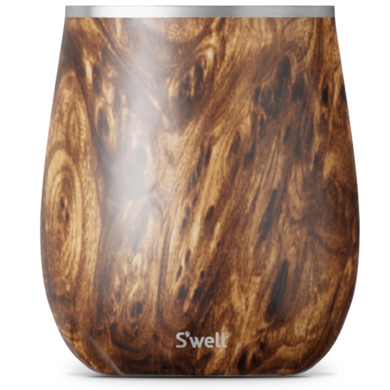 Swell Stainless Steel Wine Tumbler 9oz Teakwood Triple Layered Vacuum Insulated Container Keeps Drinks Colder for Longer BPA Free Barware