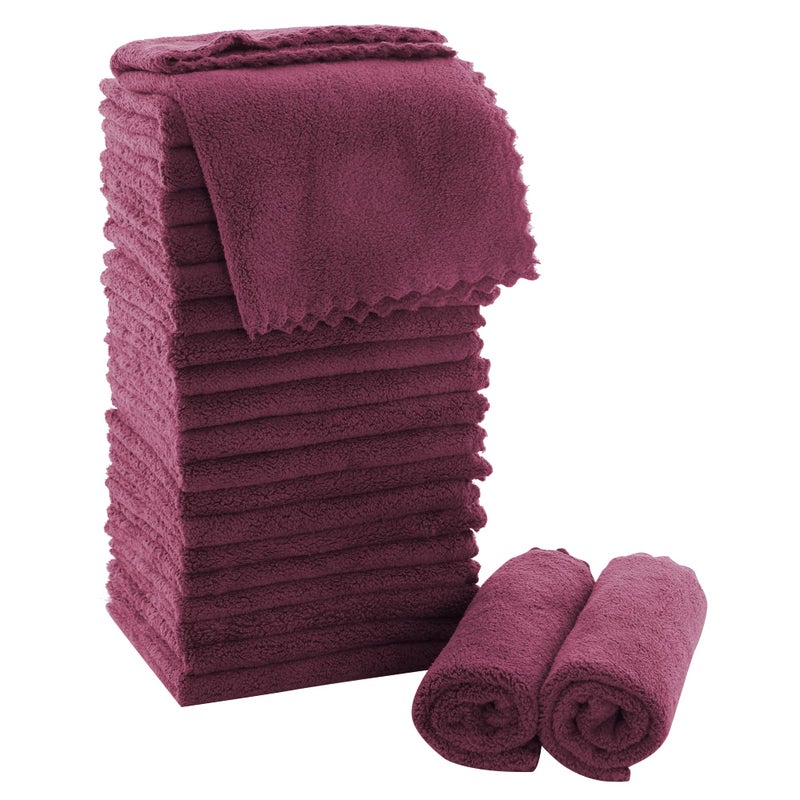 MOONQUEEN Ultra Soft Premium Washcloths Set  12 x 12 inches  24 Pack  Quick Drying  Highly Absorbent Coral Velvet Bathroom Wash Clothes  Use as Bath Spa Facial Fingertip Towel Burgundy