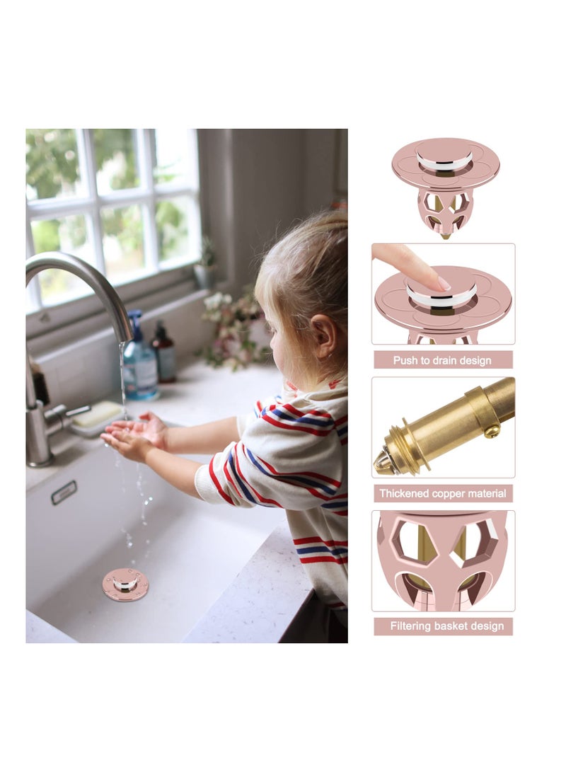 SYOSI 2PCS Universal Pop Up Sink Plug, Brass Bounce Core Stopper Sink Drain Stoppers Push-Type Drain Plug Leakproof Basin Plug for Ø34-40mm Drain Holes Wash Basin, Bathroom, Kitchen (Rose Gold) - Image 3