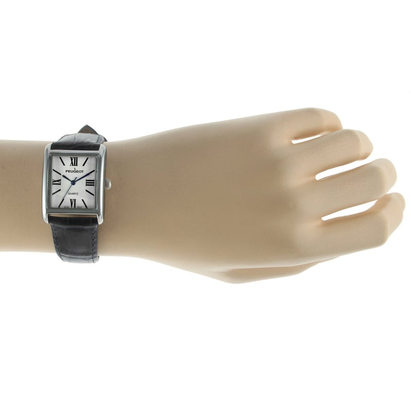 Peugeot Women's Silver-Tone Tank Shape Leather Dress Watch with Roman Numerals, Black - Image 3