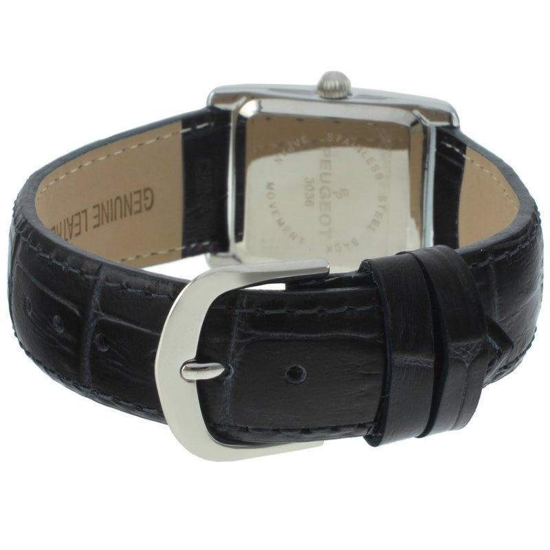 Peugeot Women's Silver-Tone Tank Shape Leather Dress Watch with Roman Numerals, Black - Image 5