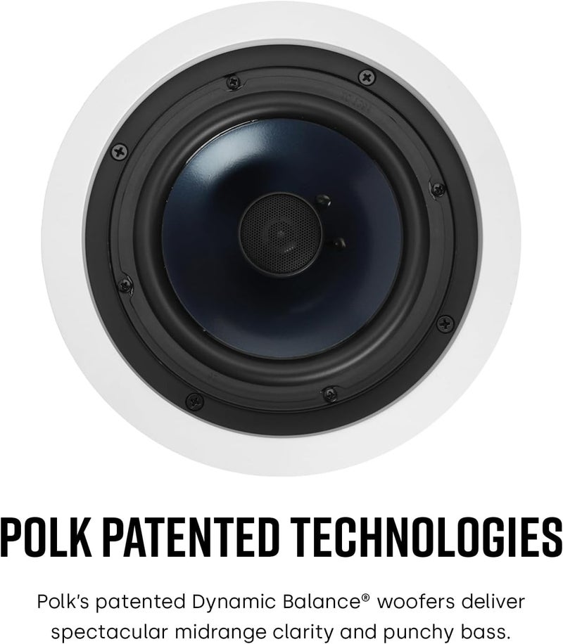Polk Audio RC60i 2-Way Premium in-Ceiling 6.5 Speakers, Round Indoor Speakers, Perfect for Damp and Humid Indoor Placement - Bath, Kitchen, Covered Porches (White, Paintable Grille), 1 Pair - Image 5