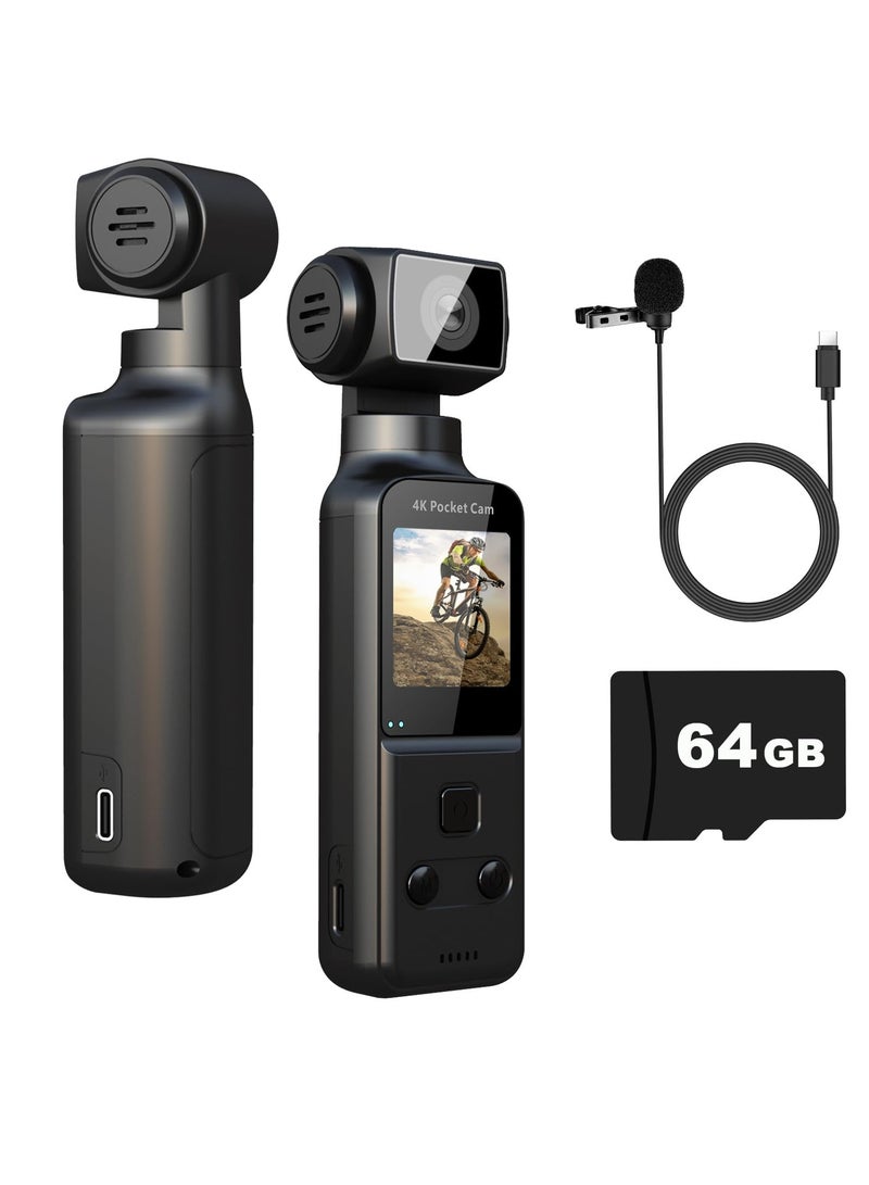 ASIV 4K HD Camera, 270° Rotatable Large Wide Angle, Included 64G Card, 30m/98ft Underwater Camera with & Mic for Outdoor Riding Diving Shooting Vlog , 1000mAh Rechargeable  - Image 1