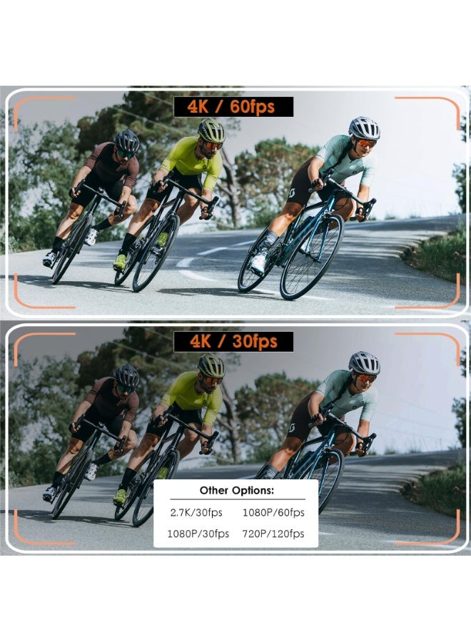 ASIV 4K HD Camera, 270° Rotatable Large Wide Angle, Included 64G Card, 30m/98ft Underwater Camera with & Mic for Outdoor Riding Diving Shooting Vlog , 1000mAh Rechargeable - Image 3