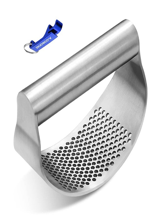 AmDONGKING Garlic Press Rocker, Bottle Opener, Stainless Steel Garlic Crusher Chopper Squeezer Slicer Mincer - Image 1