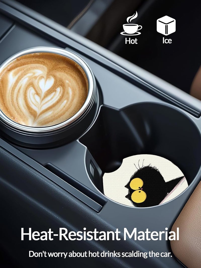 WOCOCN Cute Cup Holder Coasters for Your Car with Fingertip Grip, Auto Accessories for Women & Men,Pack of 2(Black Cat) - Image 2