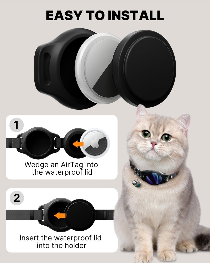 typecase Cat Collar with Airtag Holder, Breakaway Airtag Cat Collar for Apple Air Tag with Luminous & Reflective Pattern, Waterproof GPS Cat Tracker Collars for Boy Girl Cats Kittens with Bell, Black (8-12") - Image 4