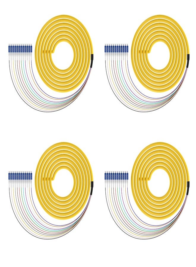 FTTPVIPS 4Pcs 1.5 Meter 12 Strand SingleMode 9/125 LC-UPC Fiber Pigtail, 12 Color-Coded LC Cable Fiber Optic Patch Cord with Zirconia Ceramic Ferrule Plug for Fusion Splicing - Image 1