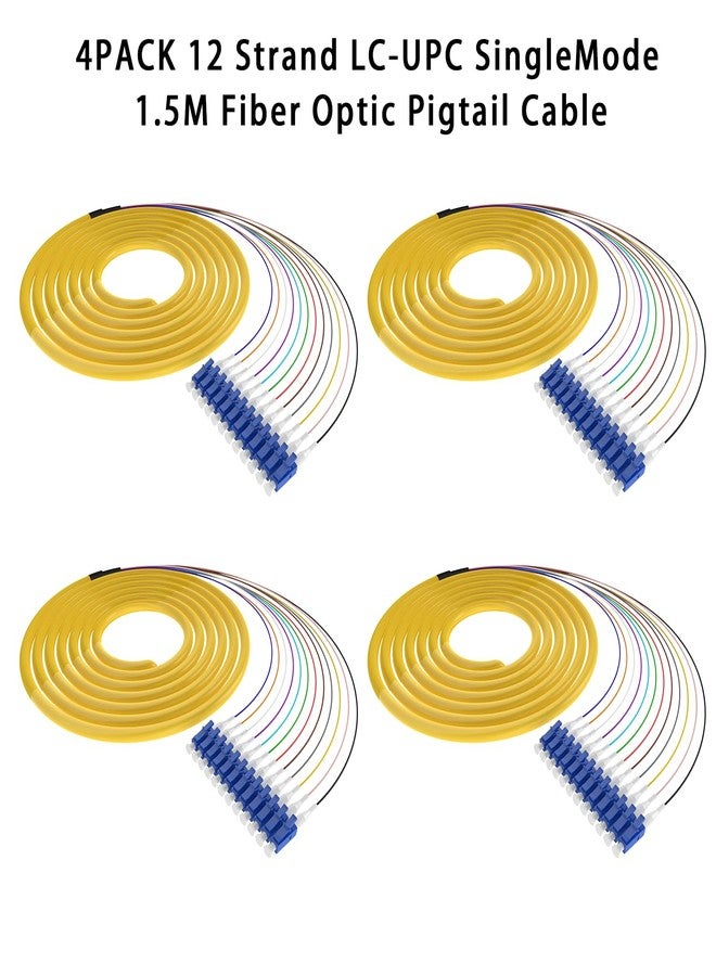 FTTPVIPS 4Pcs 1.5 Meter 12 Strand SingleMode 9/125 LC-UPC Fiber Pigtail, 12 Color-Coded LC Cable Fiber Optic Patch Cord with Zirconia Ceramic Ferrule Plug for Fusion Splicing - Image 2