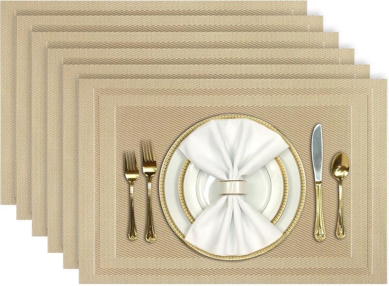 Aofmee Placemats Set of 6, Washable PVC Place Mats, Heat Resistant Non-Slip Table Mats, Woven Vinyl Plastic Placemats for Dining Table Decor, Stain Resistant Kitchen Table Placemats, Easy to Clean - Image 1