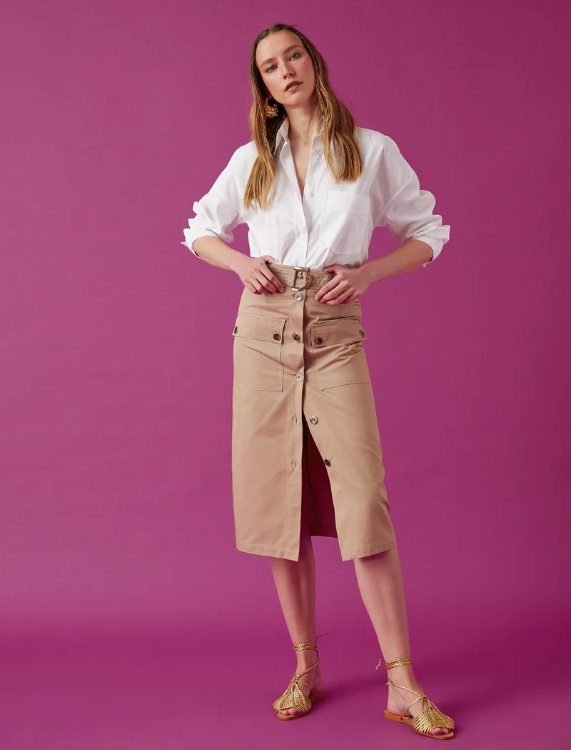 KOTON Waist Button Pocket Midi Skirt