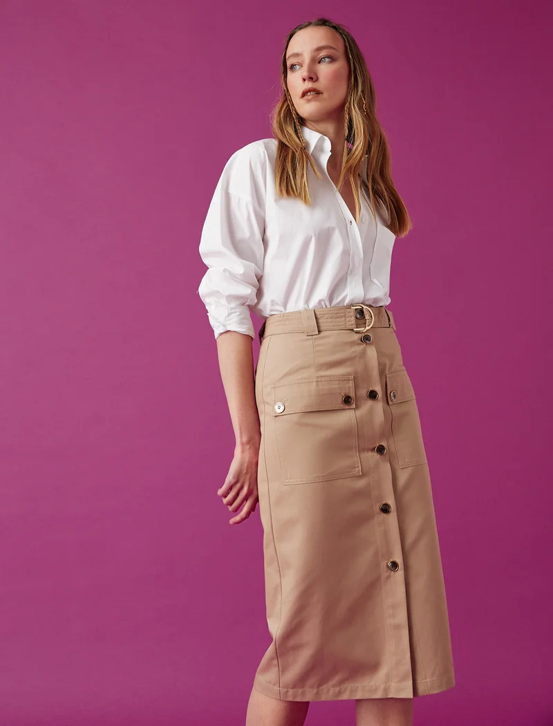 KOTON Waist Button Pocket Midi Skirt