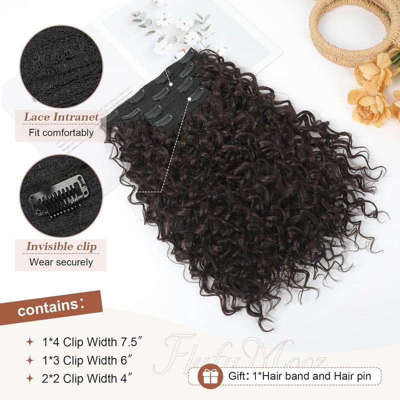 Flufymooz Clip in Hair Extensions, 4PC 100％ Pure Protein Silk Hair Extensions Long Soft Natural Hairpiece 16 Inch Curly Hairpiece for Women (Dark Chocolate Brown) - Image 4