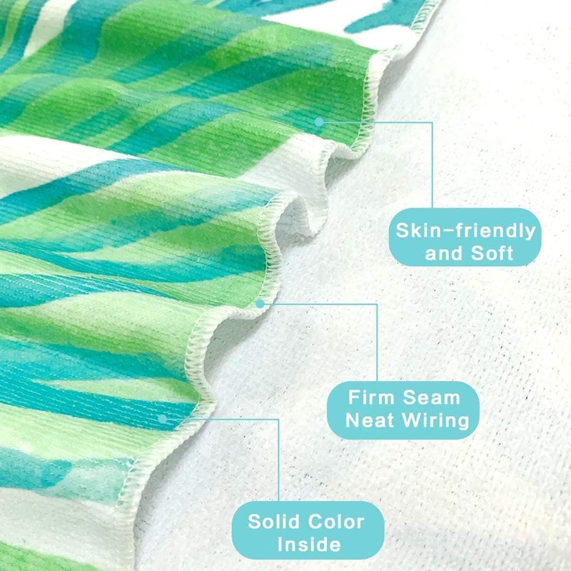 ELECDON Microfiber Sand Free Beach Towel - Quick Dry, Super Absorbent, Oversized Green Leaf Design - Image 3
