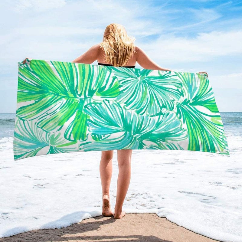 ELECDON Microfiber Sand Free Beach Towel - Quick Dry, Super Absorbent, Oversized Green Leaf Design - Image 2