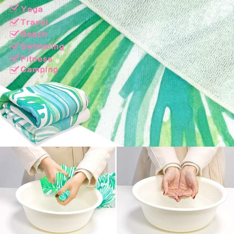 ELECDON Microfiber Sand Free Beach Towel - Quick Dry, Super Absorbent, Oversized Green Leaf Design - Image 4
