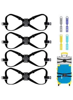 Generic 4 Pack Luggage Straps and Luggage Tags Luggage Straps for Suitcases Add a Bag Adjustable Suitcase Belts Elastic Bag Bungees Travel Suitcase Tags for Travel Accessories  - Image 1