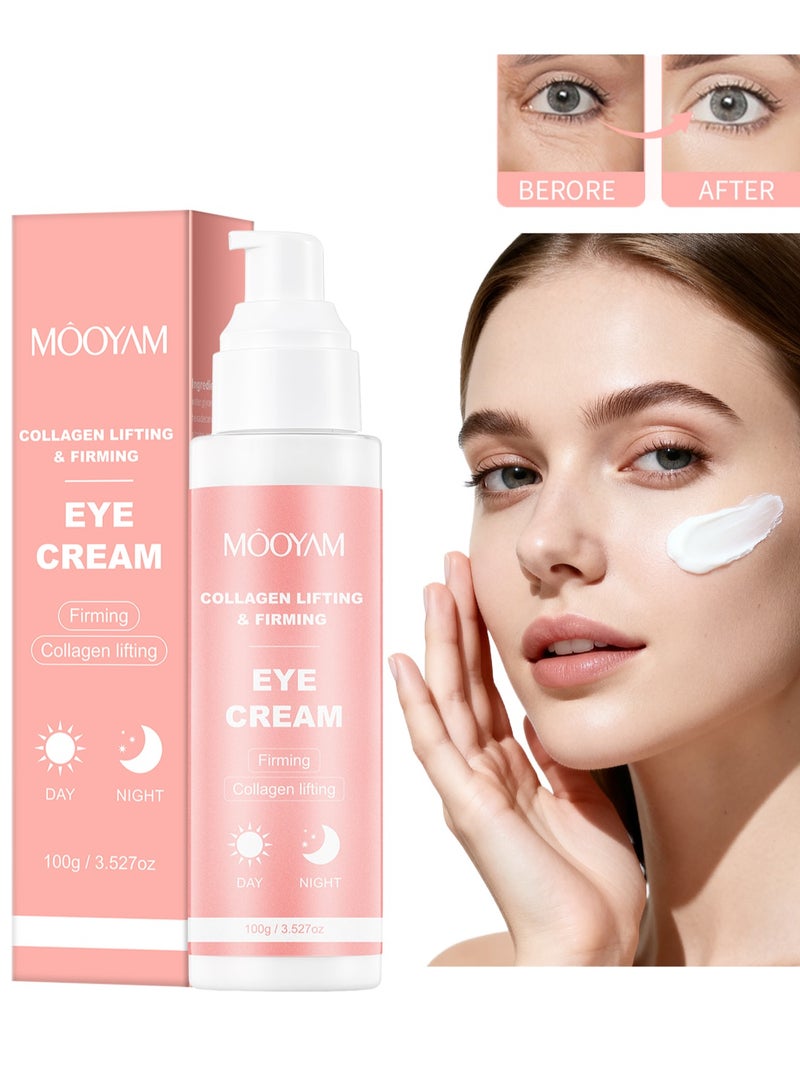 MOOYAM Collagen Eye Cream, Collagen Lifting and Firming, Anti-Aging Moisturizing Smoothing Lightweight Face Cream, Reduce Dark Circles, Diminish Under Eye Bags 100g - Image 1