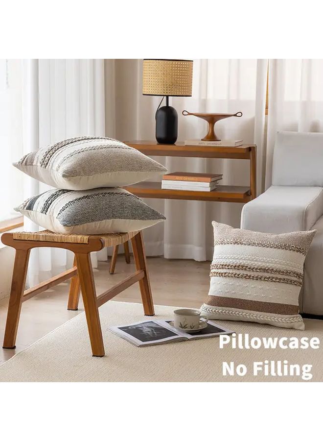 Khaki Rustic Country Striped Woven Texture Pillow Cover 17 72x17 72 Inch Machine Washable Polyester with Zipper - Image 2