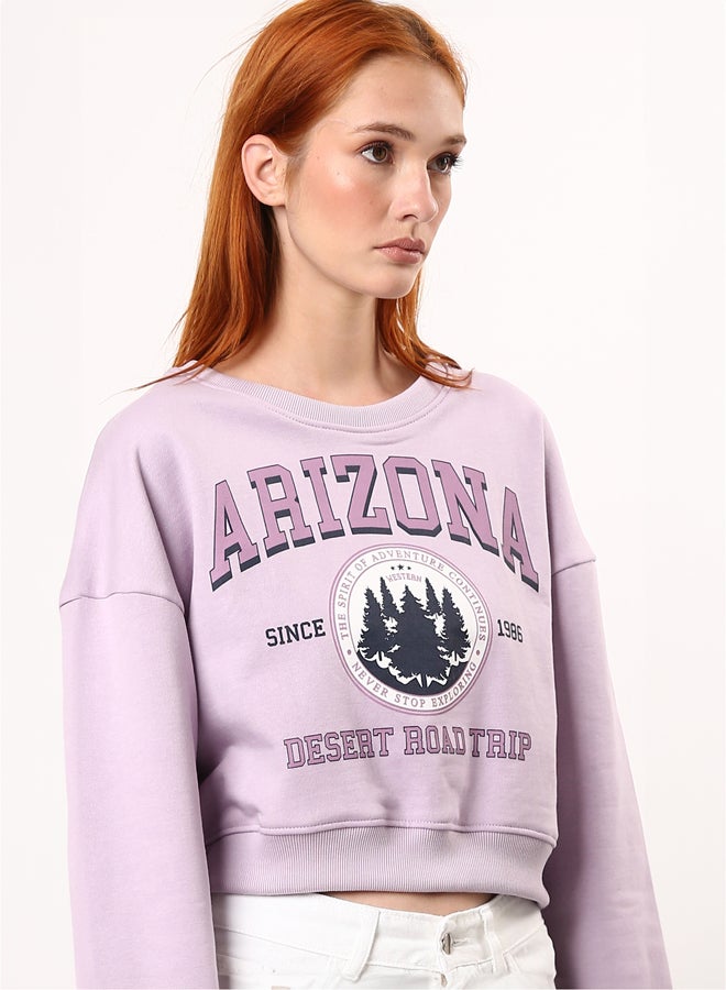 RAVIN Light Purple Slip On Printed Short Sweatshirt with Hem - Image 3