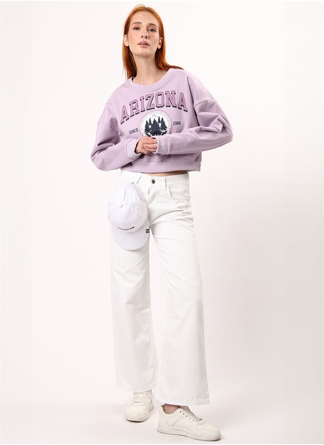 Light Purple Slip On Printed Short Sweatshirt with Hem - pzsku/Z1104F8A41C112453D680Z/45/_/1727254328/972d1892-07d1-4285-a858-e212aa8c3af8