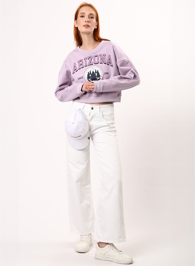 RAVIN Light Purple Slip On Printed Short Sweatshirt with Hem - Image 4