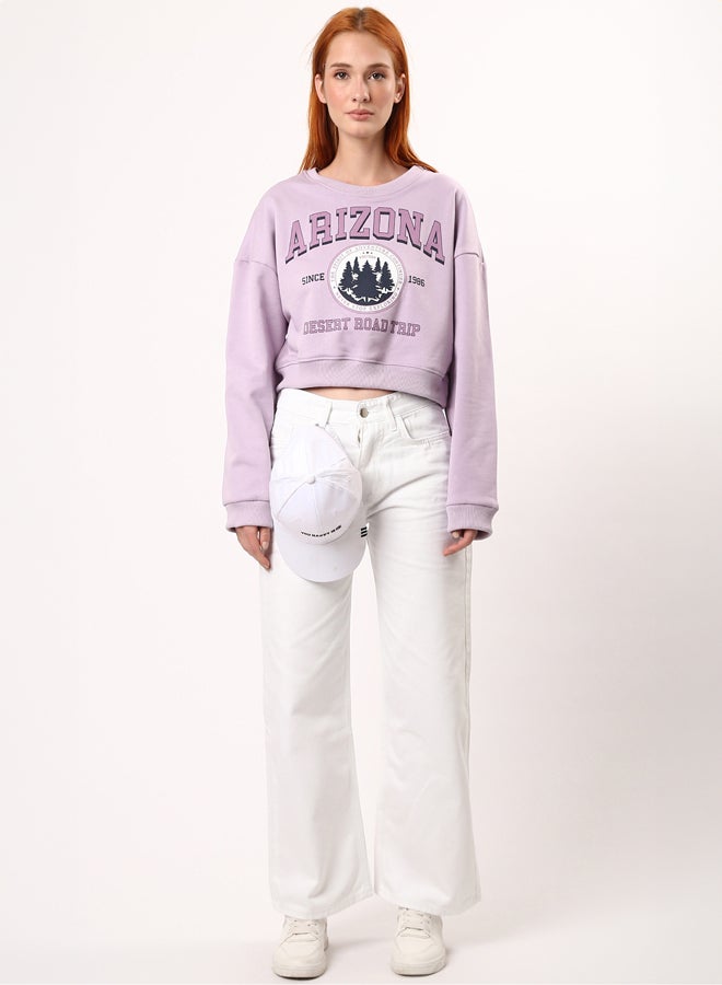 RAVIN Light Purple Slip On Printed Short Sweatshirt with Hem - Image 5