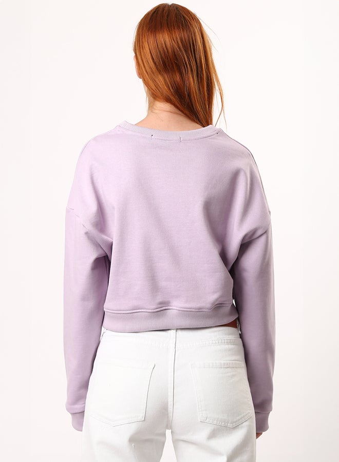 RAVIN Light Purple Slip On Printed Short Sweatshirt with Hem - Image 2