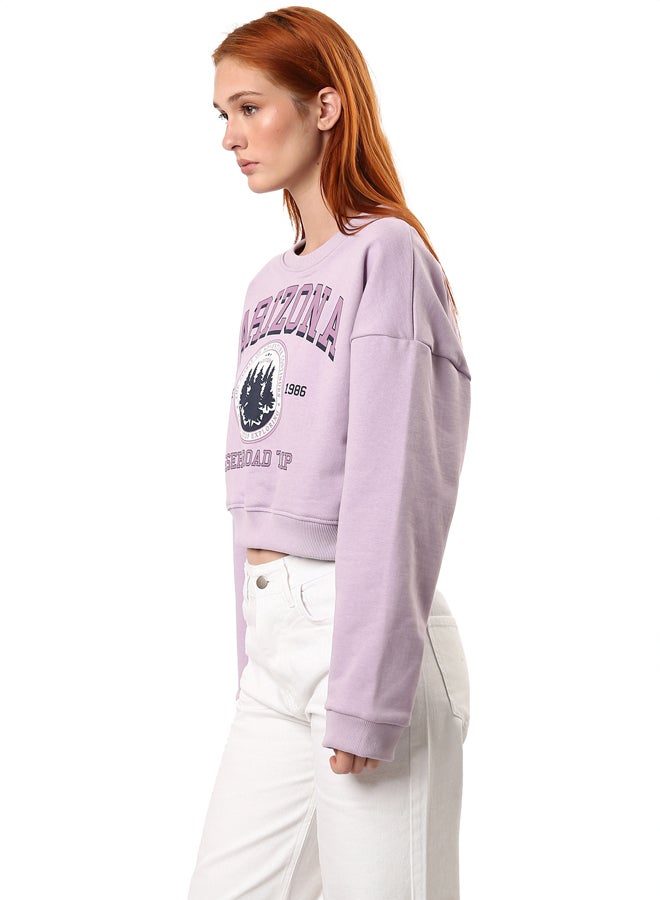 RAVIN Light Purple Slip On Printed Short Sweatshirt with Hem - Image 1