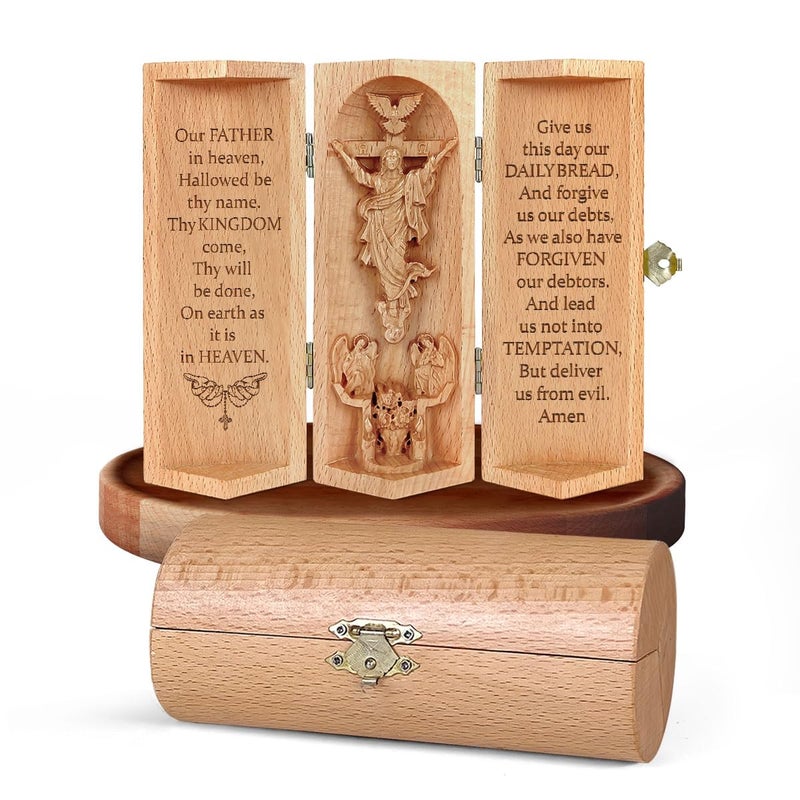 Jesuspirit Christian Decor Catholic Wooden Statue Home Decor Openable Wooden Cylinder Sculpture of Jesus B Our Father Size S - Image 2