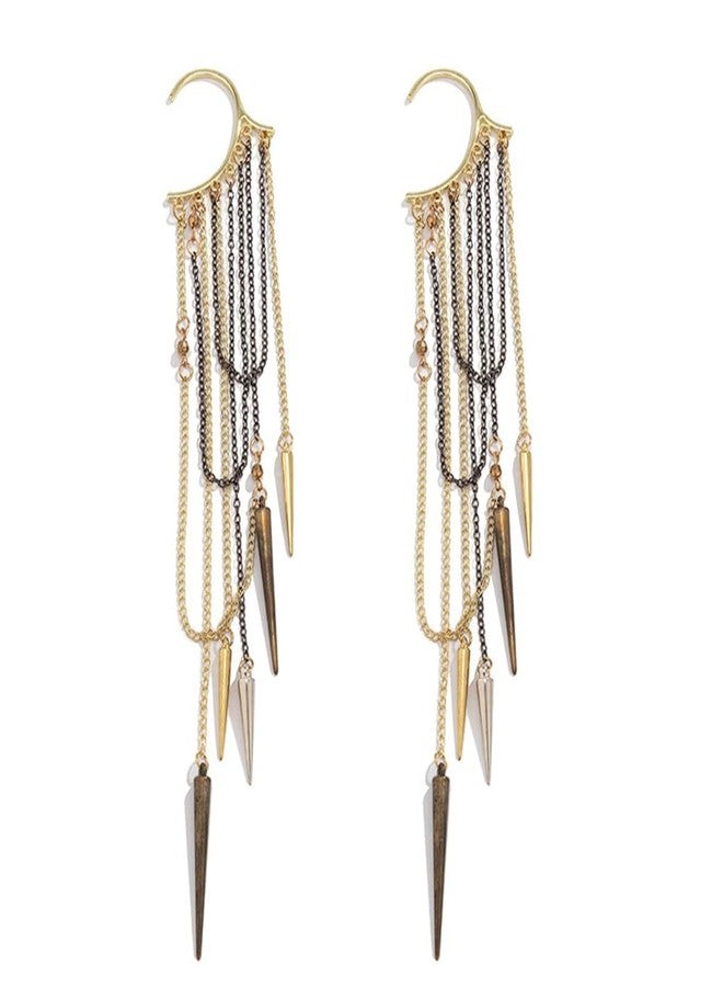 Wiwpar Fashion Long Chain Tassel Earrings Studded Spike Rivet Dangle Earrings Punk Stud Ear Cuffs Earrings for Women (2pcs) - Image 1