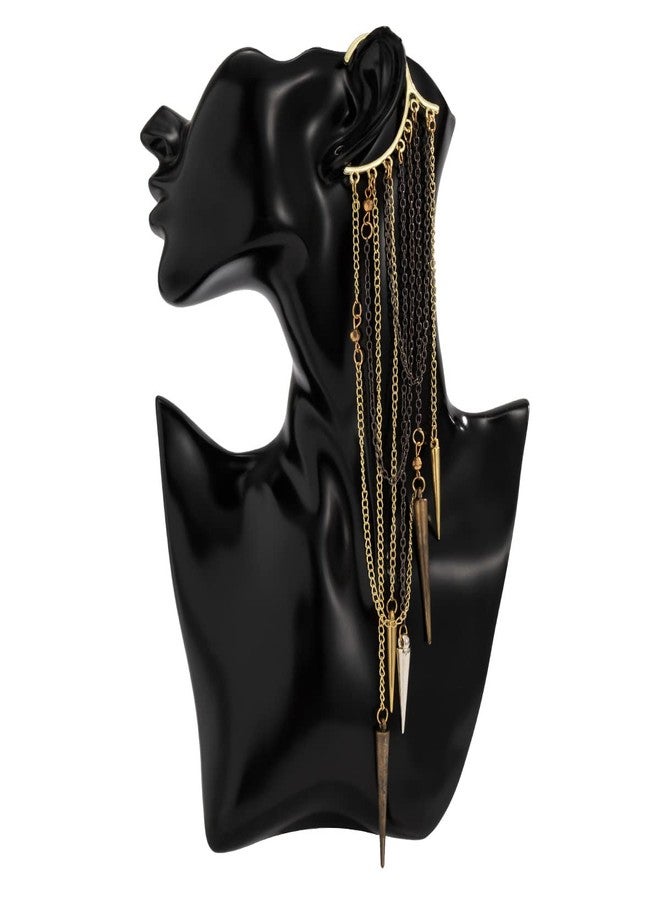 Wiwpar Fashion Long Chain Tassel Earrings Studded Spike Rivet Dangle Earrings Punk Stud Ear Cuffs Earrings for Women (2pcs) - Image 5