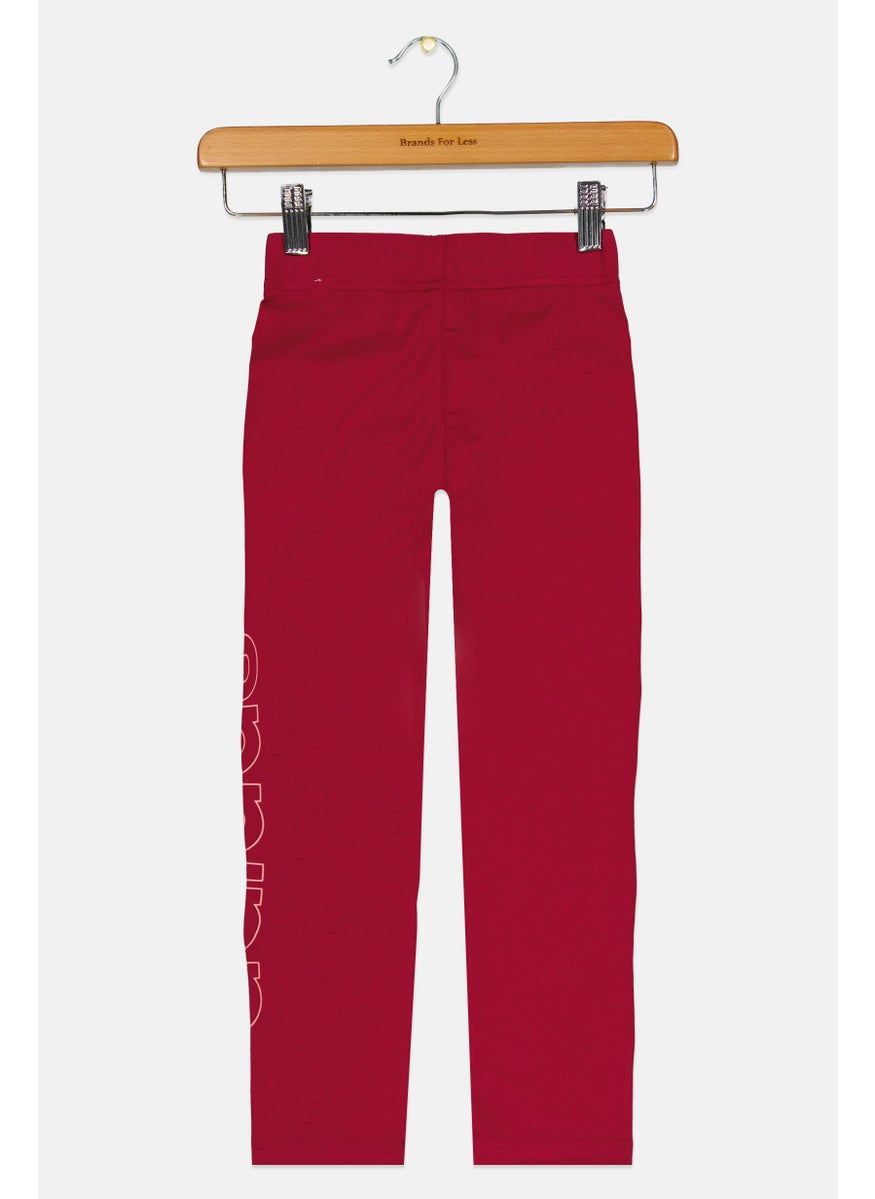 Adidas Kids Girl Brand Logo Outdoor Tights, Burgundy  - Image 2