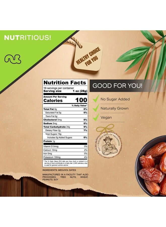 Nut Cravings Dry Fruits - Sun Dried Jumbo Medjool Dates, No Sugar Added (16oz - 1 LB) Packed Fresh in Resealable Bag - Sweet Snack, Healthy Food, All Natural, Vegan, Kosher Certified - Image 3