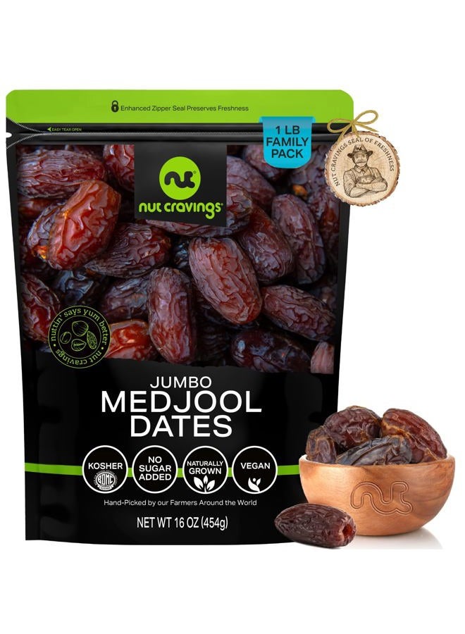 Nut Cravings Dry Fruits - Sun Dried Jumbo Medjool Dates, No Sugar Added (16oz - 1 LB) Packed Fresh in Resealable Bag - Sweet Snack, Healthy Food, All Natural, Vegan, Kosher Certified - Image 1