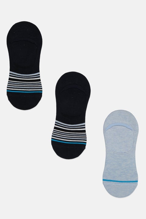 Men 3 Pair Stripe Invisible Socks, Navy Blue