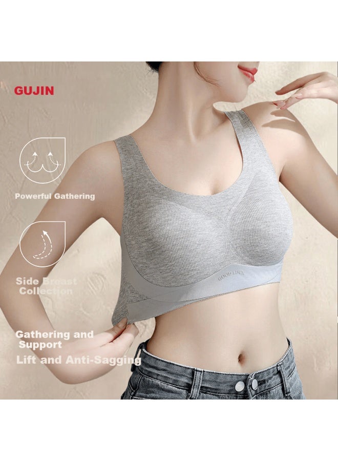 Gujin Seamless Thin Bra For Women, Large Cup Minimizing, Push-up, Side Support, Anti-sagging, Plus Size Vest-style Bra - Image 3