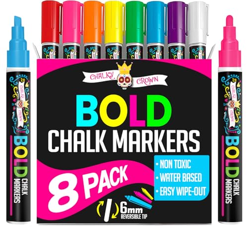 Bold Chalk Markers Dry Erase Marker Pens Liquid Chalk Markers for Chalkboards Signs Windows Blackboard Glass Mirrors Chalkboard Marker with Reversible Tip 8 Pack Multicolored 6mm