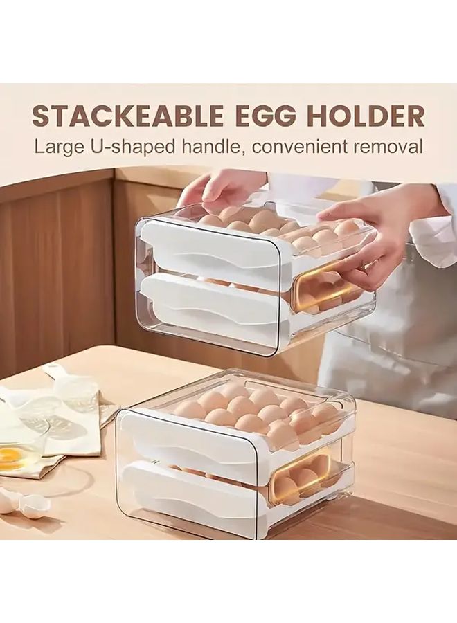 Gray Double Layer Transparent Stackable 32 Cell Egg Storage Box Drawer Type Egg Rack For Refrigerator RV Kitchen - Image 3